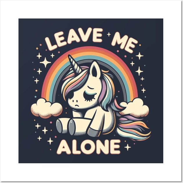 Leave Me Alone Sad Unicorn Cartoon Wall Art by TeeTrendz